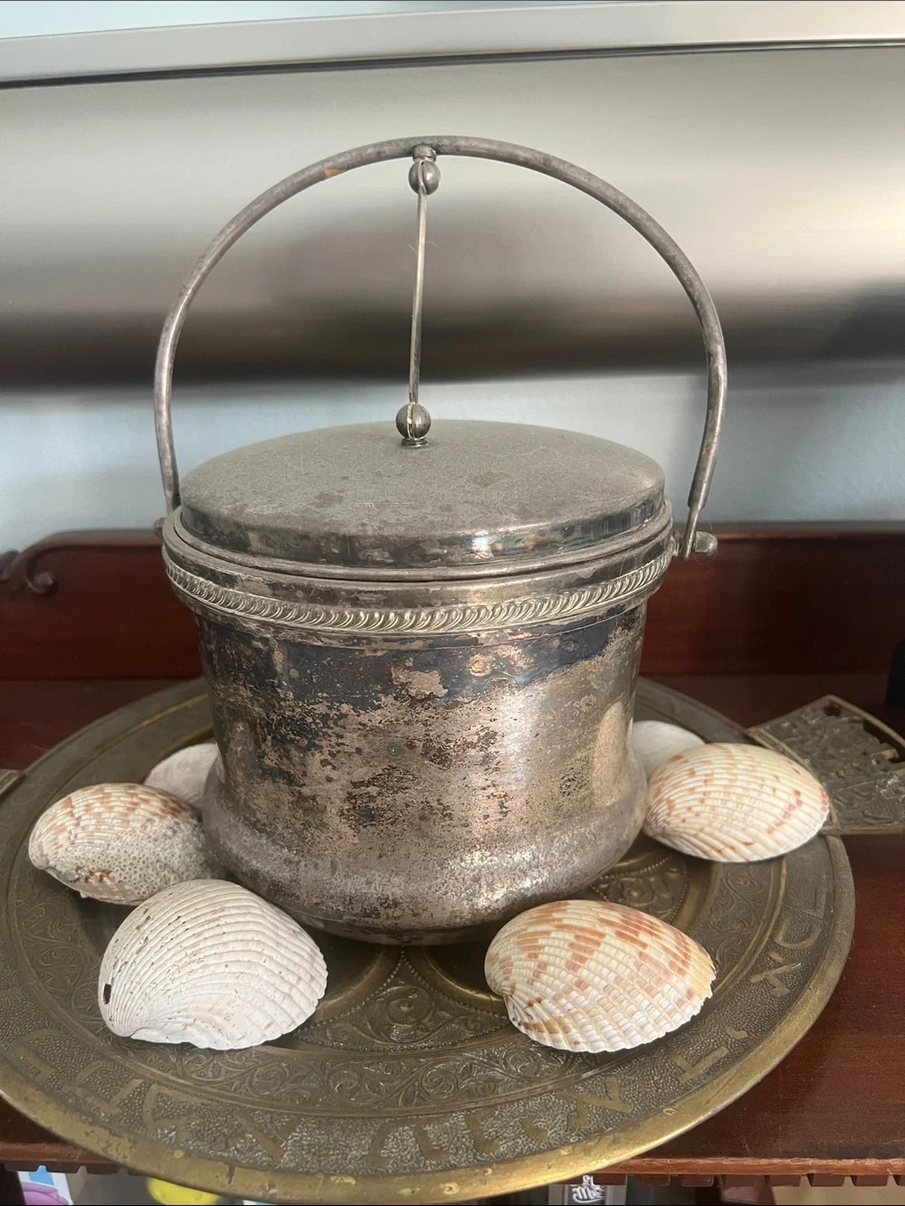 Antique-Style Silver Biscuit Jar with Carry Handle